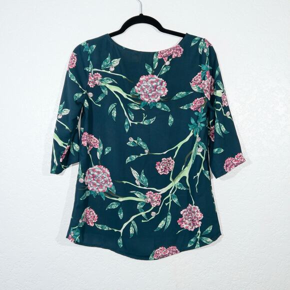 HD In Paris Anthropologie Green Eira Floral Blouse Size 0 - Picture 6 of 7